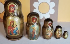 5 Christmas Holy Family Nativity Madonna And Child Russian Icon Nesting Dolls 