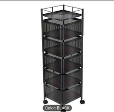 6-Tier 360° Rotating Kitchen Storage Cart Durable Metal Mesh Shelving Unit UK