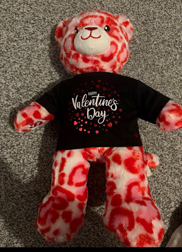 Plush bear red - white, heart