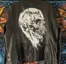 Metallica Painted  faux Leather Battle Biker Jacket Waistcoat Choose UK6,8,10,12