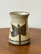 Vintage Unique Unmarked Little Studio Pottery Vase In Earthy Tones, Neutral, VGC