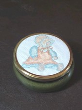 Framecraft Vintage Round Trinket Box Needlepoint Lid Baby Design Green Uk
