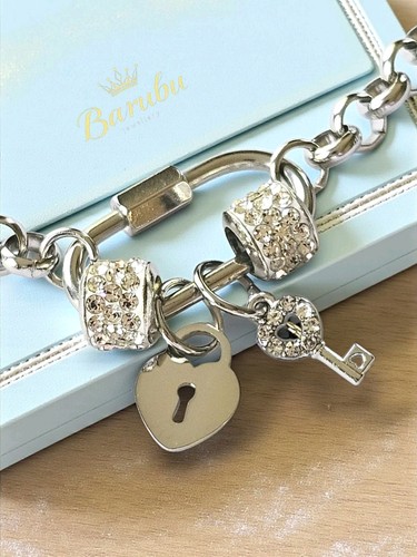 Silver heart padlock key - silver,