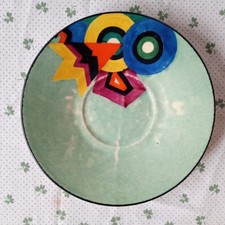 LATE 1920S ART DECO VIBRANT TRIO like Clarice Cliff geometric CZECH Peasant Pot