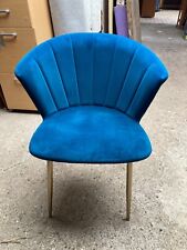 Vintage Style Dunelm Blue Velvet Shell Back Chair Dining Bedroom Side Accent