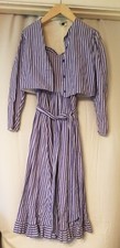 Vtg. Laura Ashley Dress & Bolero Jacket Set Cotton Striped Blue & White 10 Irish