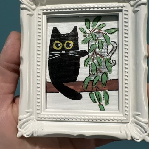Original black cat - and, plant