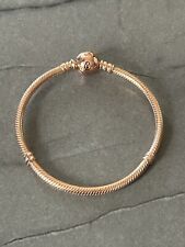 Pandora S925 Rose Gold Circle Round Clasp Snake Chain Charm Bracelet 19cm