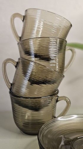 Vintage arcoroc ridged smoked - ridged,