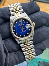 Rolex Datejust Gents Watch 16233 Box Papers Factory Blue Vignette Diamond (1086)
