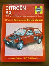 Haynes Service and Repair Manual Citroen AX Petrol & Diesel 1987 to 1994