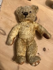 Vintage Chad Valley Mohair Bear 1940s (40cm) Jointed, Glass Eyes, Original Label