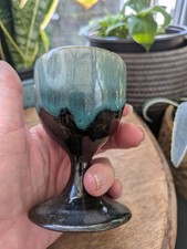 Woburn Pottery 10 x 6 cm Goblet Turquoise &  Black Glaze 178g