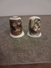 2x Cat Scene Thimbles,  Fine