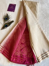 Elegant Off-White Semi Kanchipuram Saree with Vibrant Pink Pallu & Blouse