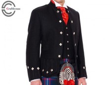 Sheriffmuir Black Doublet Jacket | Scottish Doublet Kilt Jacket With Waistcoat