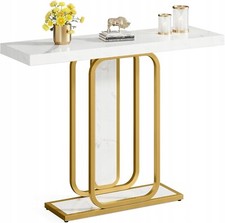 Modern console 105 cm with veneered marble top WHITE AND GOLD