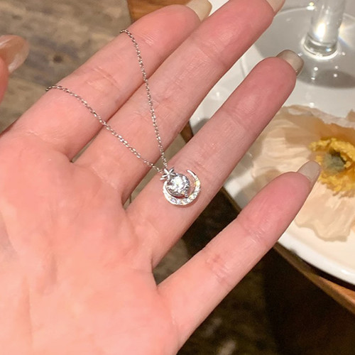 Dainty moon pave pendant - dainty, cz