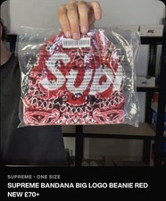 Supreme hat Bandana Big Logo Beanie (FW24) released on Week 16 (RED)