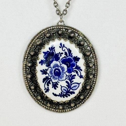 Vintage delft blue white oval - vintage,