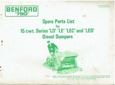 BENFORD 750 SERIES 15cwt LD LE LEC LED DIESEL DUMPER ORIG '69 FACTORY PARTS LIST
