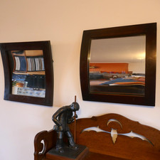 Rare pair of antique convex and concave optometrists wall mirrors - all original