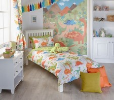 Riva 66 x 72" Beige & Multi Coloured Dinosaur Safari Pencil Pleat Curtains Lined