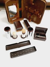 Rare Vintage Mens Grooming Kit Gillette Shaving Set Brown Leather Hide Case 