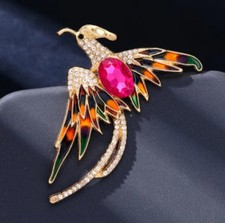 Bird Brooch Gold Tone Enamel