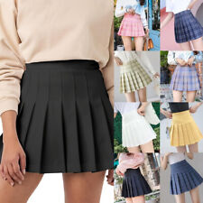 WOMEN HIGH WAIST A LINE SKATER MINI SKIRT PLEATED SHORT SCHOOL SKIRT DRESS