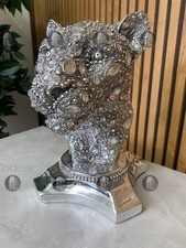 Stunning Silver Jewel Leopard Head Ornament Handcrafted 27 cm high