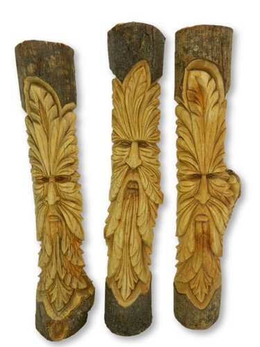Wooden green man carving hand - green,