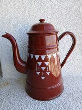 Vintage  Metal/Enamel  Coffee Pot   Brown With Aztec Design   