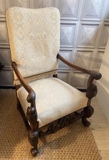 ANTIQUE BAROQUE STYLE HEAVILY CARVED OAK ARMCHAIR