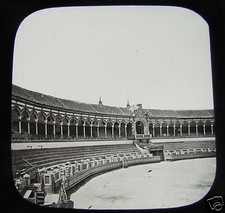 Glass Magic lantern slide BULL RING PROBABLY SEVILLE  C1890 L77 SPAIN