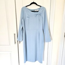 GOAT Pencil Dress Size 14 UK US 10 100% Wool Light Blue Crepe Midi Bow Detail