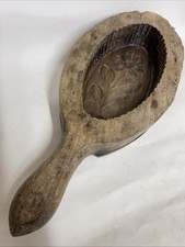 Vintage Large French Wooden Butter Mould Floral Design Hand Held Sycamore 19thC