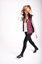 New Women Red Padded Fur Hood Gilet /Body Warmer 8 10 12 14 16 18 20 22 24 26