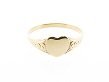 Solid 9ct Yellow Gold Heart Shape Signet Ring Small Ladies Dainty Pinky Child's
