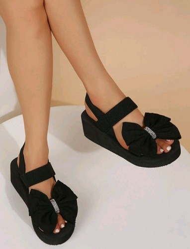 Black diamante bow wedge - diamante,