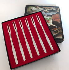 Retro Set of 6 Dalia Appetizer Forks in Box - Stainless Steel - Snails