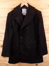 Vintage DSCP Wool Enlisted Military Pea Coat Jacket 46 Long Black