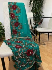 saree Sari with ready made blouse green/red Diamanté Stones chiffon
