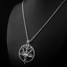 Unisex Vintage Look Silver Baphomet Satanic Pentagram Pendant Necklace Gift UK