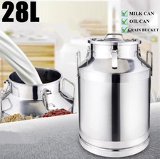 Stainless Steel Milk/Oil Churn Can Bucket Rice Grain Container w/ handle&lid 28L