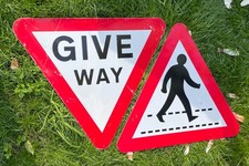 VINTAGE ROAD SIGNS X 2 GIVE