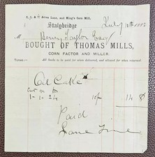 1882 Thomas Mills, Corn Factor, Stalybridge Invoice