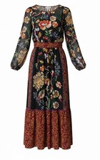 Anthropologie Adair Midi Floral Dress Velvet Trim Size 6 Dark Romantic Boho Love