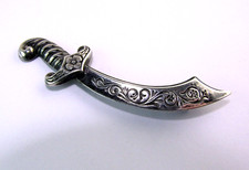 Sword Brooch Pin Repousse Vintage Sterling Silver Arabian Scimitar