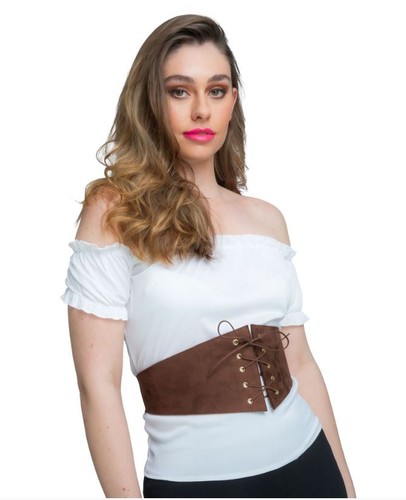 Brown faux suede corset belt - brown,